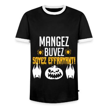 Mangez, buvez, soyez effrayant ! - T-shirt contrasté Homme - noir/blanc - Devant - AI Model Female 172 light (172cm) & AI Model Male 178 light (178cm)