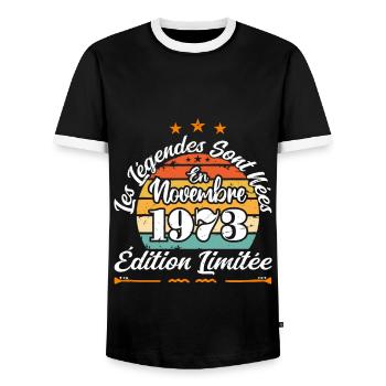 Les Légendes Sont Nées En Novembre 1973 - T-shirt contrasté Homme - noir/blanc - Devant - AI Model Female 172 light (172cm) & AI Model Male 178 light (178cm)