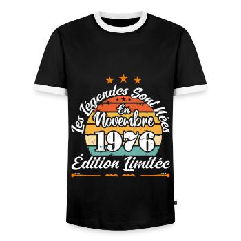 Les Légendes Sont Nées En Novembre 1976 - T-shirt contrasté Homme - noir/blanc - Devant - AI Model Female 172 light (172cm) & AI Model Male 178 light (178cm)