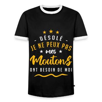 Désolé mes moutons ont besoin de moi - T-shirt contrasté Homme - noir/blanc - Devant - AI Model Female 172 light (172cm) & AI Model Male 178 light (178cm)