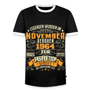 Im November 1964 geboren - T-shirt contrasté Homme - noir/blanc - Devant - AI Model Female 172 light (172cm) & AI Model Male 178 light (178cm)