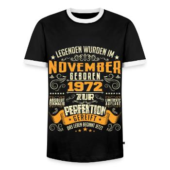 Im November 1972 geboren - T-shirt contrasté Homme - noir/blanc - Devant - AI Model Female 172 light (172cm) & AI Model Male 178 light (178cm)