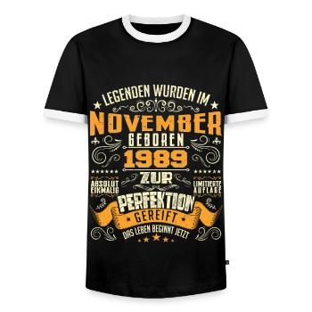 Im November 1989 geboren - T-shirt contrasté Homme - noir/blanc - Devant - AI Model Female 172 light (172cm) & AI Model Male 178 light (178cm)