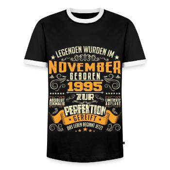 Im November 1995 geboren - T-shirt contrasté Homme - noir/blanc - Devant - AI Model Female 172 light (172cm) & AI Model Male 178 light (178cm)