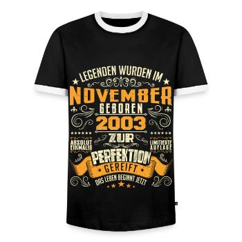 Im November 2003 geboren - T-shirt contrasté Homme - noir/blanc - Devant - AI Model Female 172 light (172cm) & AI Model Male 178 light (178cm)