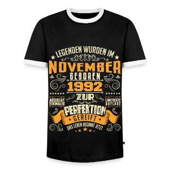 Im November 1992 geboren - T-shirt contrasté Homme - noir/blanc - Devant - AI Model Female 172 light (172cm) & AI Model Male 178 light (178cm)