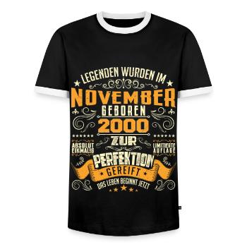 Im November 2000 geboren - T-shirt contrasté Homme - noir/blanc - Devant - AI Model Female 172 light (172cm) & AI Model Male 178 light (178cm)