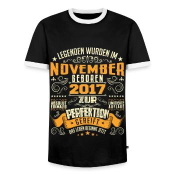 Im November 2017 geboren - T-shirt contrasté Homme - noir/blanc - Devant - AI Model Female 172 light (172cm) & AI Model Male 178 light (178cm)