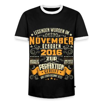 Im November 2016 geboren - T-shirt contrasté Homme - noir/blanc - Devant - AI Model Female 172 light (172cm) & AI Model Male 178 light (178cm)