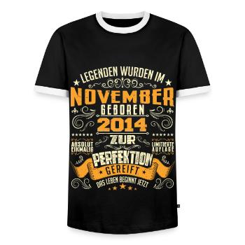 Im November 2014 geboren - T-shirt contrasté Homme - noir/blanc - Devant - AI Model Female 172 light (172cm) & AI Model Male 178 light (178cm)
