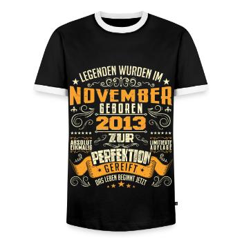 Im November 2013 geboren - T-shirt contrasté Homme - noir/blanc - Devant - AI Model Female 172 light (172cm) & AI Model Male 178 light (178cm)