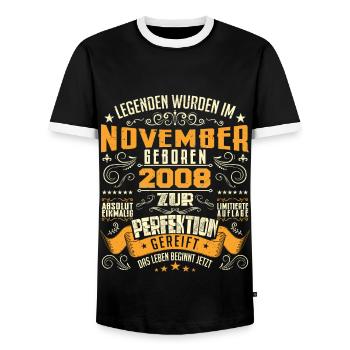 Im November 2008 geboren - T-shirt contrasté Homme - noir/blanc - Devant - AI Model Female 172 light (172cm) & AI Model Male 178 light (178cm)