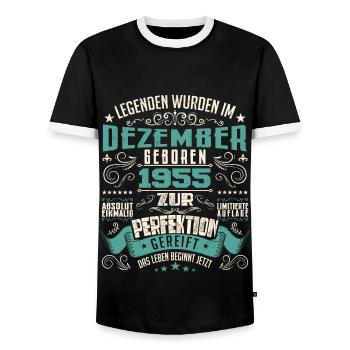 Legenden werden geboren im Dezember 1955 - T-shirt contrasté Homme - noir/blanc - Devant - AI Model Female 172 light (172cm) & AI Model Male 178 light (178cm)