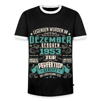 Legenden werden geboren im Dezember 1953 - T-shirt contrasté Homme - noir/blanc - Devant - AI Model Female 172 light (172cm) & AI Model Male 178 light (178cm)