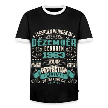 Legenden werden geboren im Dezember 1963 - T-shirt contrasté Homme - noir/blanc - Devant - AI Model Female 172 light (172cm) & AI Model Male 178 light (178cm)