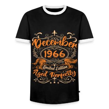 Dezember 1966 | Limitierte Auflage - Männer Kontrast-T-Shirt - Schwarz/Weiß - Vorne - AI Model Female 172 light (172cm) & AI Model Male 178 light (178cm)