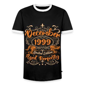 December 1999 | Limited Edition - Men's Ringer Shirt - black/white - Front - AI Model Female 172 light (172cm) & AI Model Male 178 light (178cm)