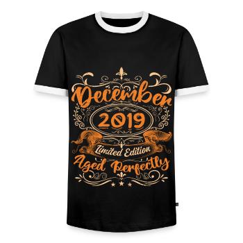 December 2019 | Limited Edition - Men's Ringer Shirt - black/white - Front - AI Model Female 172 light (172cm) & AI Model Male 178 light (178cm)