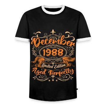 December 1998 | Limited Edition - Men's Ringer Shirt - black/white - Front - AI Model Female 172 light (172cm) & AI Model Male 178 light (178cm)