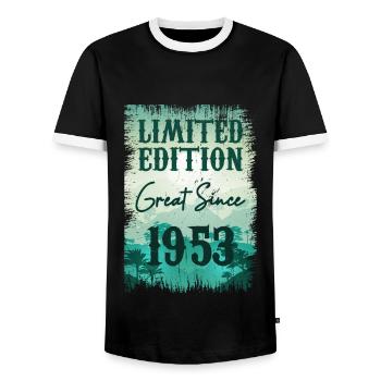 Einzigartig seit 1953 - Männer Kontrast-T-Shirt - Schwarz/Weiß - Vorne - AI Model Female 172 light (172cm) & AI Model Male 178 light (178cm)