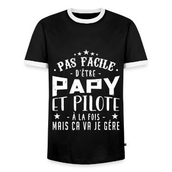 Papy Pilote | Fête des pères - T-shirt contrasté Homme - noir/blanc - Devant - AI Model Female 172 light (172cm) & AI Model Male 178 light (178cm)
