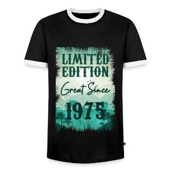 Einzigartig seit 1975 - Männer Kontrast-T-Shirt - Schwarz/Weiß - Vorne - AI Model Female 172 light (172cm) & AI Model Male 178 light (178cm)