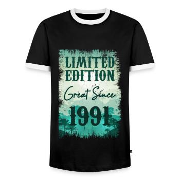 Einzigartig in seiner Art seit 1991 - Männer Kontrast-T-Shirt - Schwarz/Weiß - Vorne - AI Model Female 172 light (172cm) & AI Model Male 178 light (178cm)