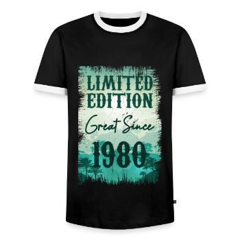 Einzigartig seit 1980 - Männer Kontrast-T-Shirt - Schwarz/Weiß - Vorne - AI Model Female 172 light (172cm) & AI Model Male 178 light (178cm)