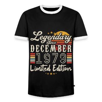 Legendary since December 1978 Limited Edition - Men's Ringer Shirt - black/white - Front - AI Model Female 172 light (172cm) & AI Model Male 178 light (178cm)