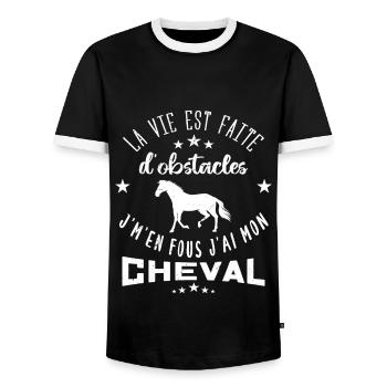 cheval équitation la vie est faite d'obstacles - T-shirt contrasté Homme - noir/blanc - Devant - AI Model Female 172 light (172cm) & AI Model Male 178 light (178cm)
