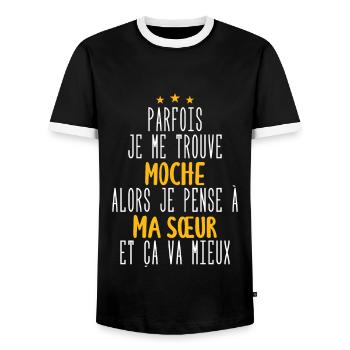 Parfois je me trouve moche alors je pense à sœur - T-shirt contrasté Homme - noir/blanc - Devant - AI Model Female 172 light (172cm) & AI Model Male 178 light (178cm)