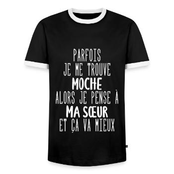 parfois je me trouve moche - T-shirt contrasté Homme - noir/blanc - Devant - AI Model Female 172 light (172cm) & AI Model Male 178 light (178cm)
