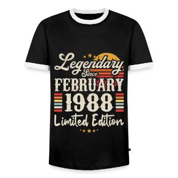 Legendary Since February 1988 | Limited Edition - Men's Ringer Shirt - black/white - Front - AI Model Female 172 light (172cm) & AI Model Male 178 light (178cm)