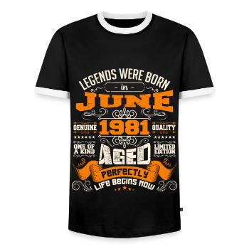 Legends were born in June 1981 | limited Edition - T-shirt contrasté Homme - noir/blanc - Devant - AI Model Female 172 light (172cm) & AI Model Male 178 light (178cm)
