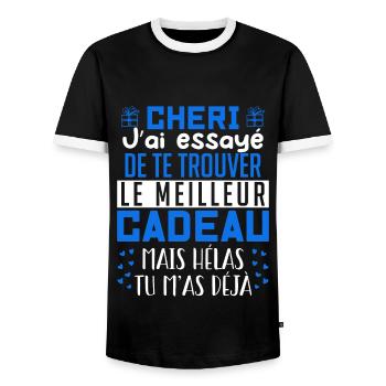 Chéri, cadeau pour la Saint Valentin - T-shirt contrasté Homme - noir/blanc - Devant - AI Model Female 172 light (172cm) & AI Model Male 178 light (178cm)