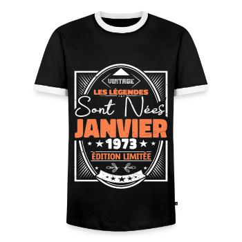 Janvier 1973 | Vintage Anniversaire Rétro - T-shirt contrasté Homme - noir/blanc - Devant - AI Model Female 172 light (172cm) & AI Model Male 178 light (178cm)