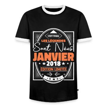 Janvier 2018 | Vintage Anniversaire 2018 Rétro - T-shirt contrasté Homme - noir/blanc - Devant - AI Model Female 172 light (172cm) & AI Model Male 178 light (178cm)