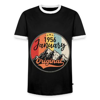 Les légendes sont nées en janvier 1956 - T-shirt contrasté Homme - noir/blanc - Devant - AI Model Female 172 light (172cm) & AI Model Male 178 light (178cm)