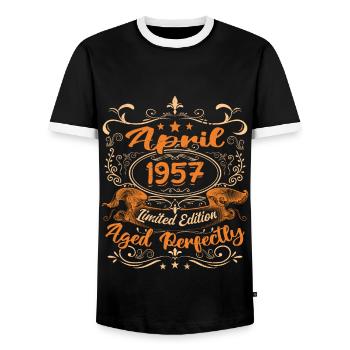 Geburtstag Vintage Geschenkidee April 1957 - Männer Kontrast-T-Shirt - Schwarz/Weiß - Vorne - AI Model Female 172 light (172cm) & AI Model Male 178 light (178cm)