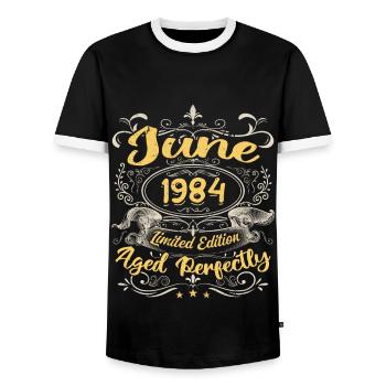 Juin 1984 | Vintage Cadeau 1984 - T-shirt contrasté Homme - noir/blanc - Devant - AI Model Female 172 light (172cm) & AI Model Male 178 light (178cm)