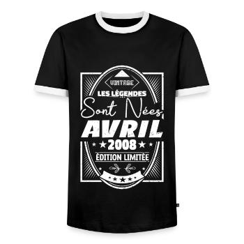 Avril 2008 - T-shirt contrasté Homme - noir/blanc - Devant - AI Model Female 172 light (172cm) & AI Model Male 178 light (178cm)