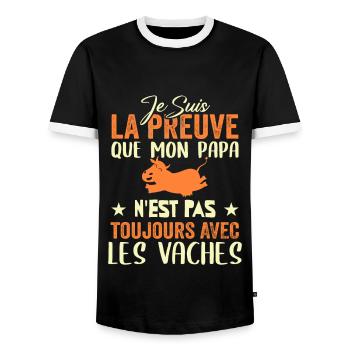Preuve que mon papa pas toujours avec les vaches - T-shirt contrasté Homme - noir/blanc - Devant - AI Model Female 172 light (172cm) & AI Model Male 178 light (178cm)