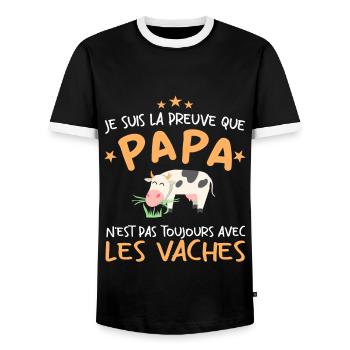 Preuve que mon papa pas toujours avec les vaches - T-shirt contrasté Homme - noir/blanc - Devant - AI Model Female 172 light (172cm) & AI Model Male 178 light (178cm)