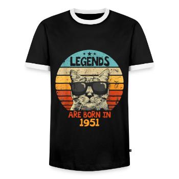 Les légendes sont nées en 1951 Anniversaire Cadeau - T-shirt contrasté Homme - noir/blanc - Devant - AI Model Female 172 light (172cm) & AI Model Male 178 light (178cm)