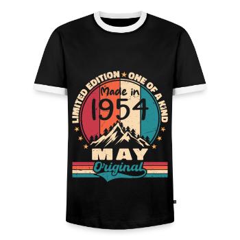 May 1954 Birthday May 1954 Original May Gift - Men's Ringer Shirt - black/white - Front - AI Model Female 172 light (172cm) & AI Model Male 178 light (178cm)