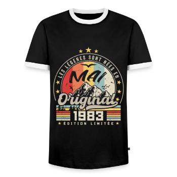 Légendes Mai 1983 Cadeau D'anniversaire Mai 1983 - T-shirt contrasté Homme - noir/blanc - Devant - AI Model Female 172 light (172cm) & AI Model Male 178 light (178cm)