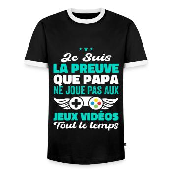 La Preuve Que Papa Ne Joue Pas Aux Jeux Vidéos - T-shirt contrasté Homme - noir/blanc - Devant - AI Model Female 172 light (172cm) & AI Model Male 178 light (178cm)