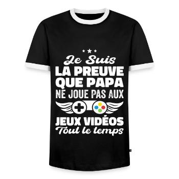 La Preuve Que Papa Ne Joue Pas Aux Jeux Vidéos - T-shirt contrasté Homme - noir/blanc - Devant - AI Model Female 172 light (172cm) & AI Model Male 178 light (178cm)