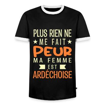 Plus Rien ne me fait peur ma femme est Ardéchoise - T-shirt contrasté Homme - noir/blanc - Devant - AI Model Female 172 light (172cm) & AI Model Male 178 light (178cm)