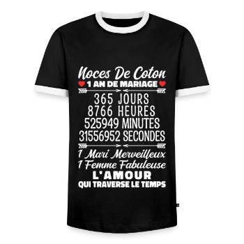 Noces De Coton 1 An De Mariage - T-shirt contrasté Homme - noir/blanc - Devant - AI Model Female 172 light (172cm) & AI Model Male 178 light (178cm)